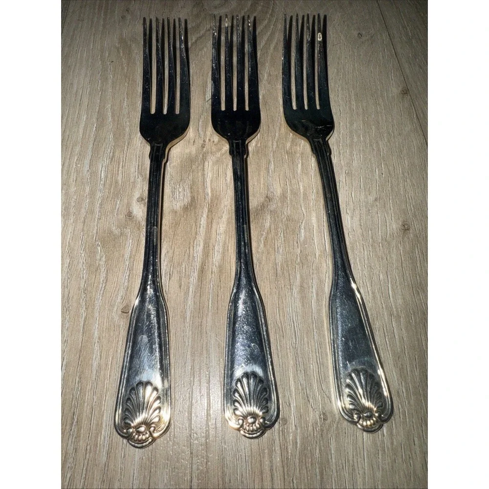 3 Vintage Dinner‎ Forks COVENTRY SHELL Retroneu Silverplate flatware